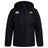 The Monarch Rugby Club Vaposhield Stadium Jacket by EMB Canterbury features a black hood, front zipper, padded insulation, "Canterbury" logo on the right chest, and an "M" crest patch on the left.