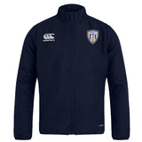 The Franklin County High School Rugby Club Track Jacket by EMB Canterbury features a zip front, "Flyer RFC" crest on the left chest, and Canterbury logo on the right. This lightweight navy jacket is ideal for casual wear.