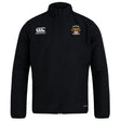 The Atlanta Old White Rugby Champs Club Track Jacket by EMB Canterbury is a black zip-up with a "Canterbury" logo on the right chest and a multicolored embroidered "National Champions" crest on the left chest; lightweight for style and comfort.