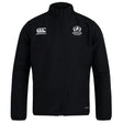 The Fortivus Academy Club Track Jacket by EMB Canterbury is black, lightweight, water repellent, and features the Canterbury logo on the left chest and the Fortivus Academy logo on the right.