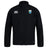 The Las Colinas Rugby Club Track Jacket by EMB Canterbury is a lightweight black jacket with a zipper, featuring a white Canterbury logo on the right chest and a blue and yellow crest on the left.