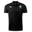 The Las Colinas Rugby Club Dry Polo by EMB Canterbury is a black short-sleeve polo with collar, featuring the Canterbury logo and a blue/white shield crest on the chest. Vapodri Technology ensures maximum breathability.