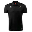 The Lincoln Wolves Club Dry Polo by EMB Canterbury is a black, short-sleeve collared shirt with Vapodri technology, featuring the Canterbury logo and a wolf emblem with "WOLVES" text on the chest.