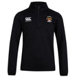 The Atlanta Old White Rugby Champs Club 1/4 Zip Mid Layer Training Top by EMB Canterbury is a black training top with the Canterbury logo on the right chest and an embroidered multicolored emblem with text on the left.