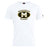 The Monarch Rugby Club Club Plain Tee by WRS Canterbury is a white cotton blend shirt featuring a black and gold oval logo with a large "M" and "Monarch Rugby" on the front, ideal as a customizable tee for fans or players.