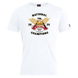 The Atlanta Old White Rugby Champs Club Plain Tee by WRS Canterbury features a "National Champions 2025 OWRFC 1974" graphic and gold, red, and black eagle design—ideal customizable wear for fans and supporters.