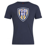The Franklin County High School Rugby Club Plain Tee by WRS Canterbury is a navy blue cotton blend shirt featuring a large Flyer RFC shield logo with an eagle on the chest.