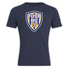 The Franklin County High School Rugby Club Plain Tee by WRS Canterbury is a navy blue cotton blend shirt featuring a large Flyer RFC shield logo with an eagle on the chest.