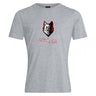 The Lincoln Wolves Club Plain Tee by WRS Canterbury is a gray cotton blend shirt featuring a wolf head graphic and "Lincoln Wolves Rugby" text in black and red on the front.