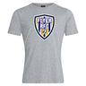 The Franklin County High School Rugby Club Plain Tee by WRS Canterbury is a light gray cotton blend shirt featuring a large, shield-shaped "FLYER RFC" logo with an eagle on the chest.