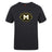 The Monarch Rugby Club Plain Tee by WRS Canterbury is a black cotton-blend T-shirt featuring a yellow and white "Monarch Rugby" logo with a large M inside an oval on the front.