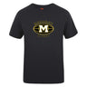 The Monarch Rugby Club Plain Tee by WRS Canterbury is a black cotton-blend T-shirt featuring a yellow and white "Monarch Rugby" logo with a large M inside an oval on the front.
