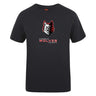 The Lincoln Wolves Club Plain Tee by WRS Canterbury is a black cotton blend shirt featuring a stylized wolf head logo above "Lincoln Wolves Rugby" in red and white.