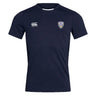 The Franklin County High School Rugby Club Dry Tee by EMB Canterbury is a navy short-sleeve Vapodri sports jersey with "Canterbury" on the right chest and "Flyen RFC" badge on the left, designed for breathability.