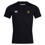 The Verona Area Rugby Club Dry Tee by EMB Canterbury is a black short-sleeve featuring the logo on the left chest and a crest on the right. Enhanced with Vapodri Technology for superior comfort, it includes zoned mesh panelling for optimized breathability.