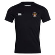 The Atlanta Old White Rugby Champs Club Dry Tee by EMB Canterbury is a black short-sleeve shirt with a white Canterbury logo on the right chest, an embroidered crest on the left, and Vapodri Technology for cool, comfortable workouts.