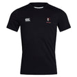 The Lincoln Wolves Club Dry Tee by EMB Canterbury is a black short-sleeve shirt with a white Canterbury logo on the right chest and a "WOLVES" wolf head emblem on the left, featuring Vapodri Technology for breathability.