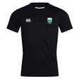 The Las Colinas Rugby Club Dry Tee by EMB Canterbury is a black short-sleeved shirt with a white Canterbury logo on the right chest and a blue/yellow crest on the left, designed for breathable comfort during workouts.