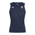 The Franklin County High School Rugby Club Dry Singlet by EMB Canterbury is a navy sleeveless athletic shirt with club crest and brand logos on the chest, made with Vapodri Technology for comfort—perfect for performance.