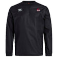 The Guilford College Club Vaposhield Contact Top by EMB Canterbury is a black long-sleeve top with club and brand logos on the chest, featuring Vaposhield technology for water repellency.