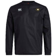 The EMB Canterbury Monarch Rugby Club Vaposhield Contact Top is a black long-sleeve crewneck with Canterbury and "M" logos on the chest, designed without visible fasteners and crafted for comfort using Vaposhield technology.