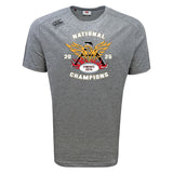 Show your team pride and stay cool in the Atlanta Old White Rugby Champs Tempo Vapodri T-Shirt by WRS Canterbury, featuring "National Champions 2025," a flaming rugby ball graphic, and "OWRFC 1974" on moisture-wicking gray fabric.