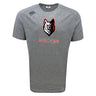 The Lincoln Wolves Tempo Vapodri T-Shirt by WRS Canterbury is a gray short-sleeve athletic tee with a wolf head logo and "Lincoln Wolves Rugby" on the front, plus a small Canterbury logo on the right shoulder for comfort and style.
