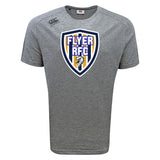 The Franklin County High School Rugby Tempo Vapodri T-Shirt by WRS Canterbury is a grey, short-sleeve tee with a bold “FLYER RFC” eagle logo, designed for athletic performance and all-day comfort with moisture-wicking fabric.