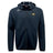 The Monarch Rugby Club Tempo Vapodri Full-Zip Hoodie by EMB Canterbury features a black design with a gold and black "M" chest emblem, white Canterbury logo on the right shoulder, and moisture-wicking fabric for all-day comfort.