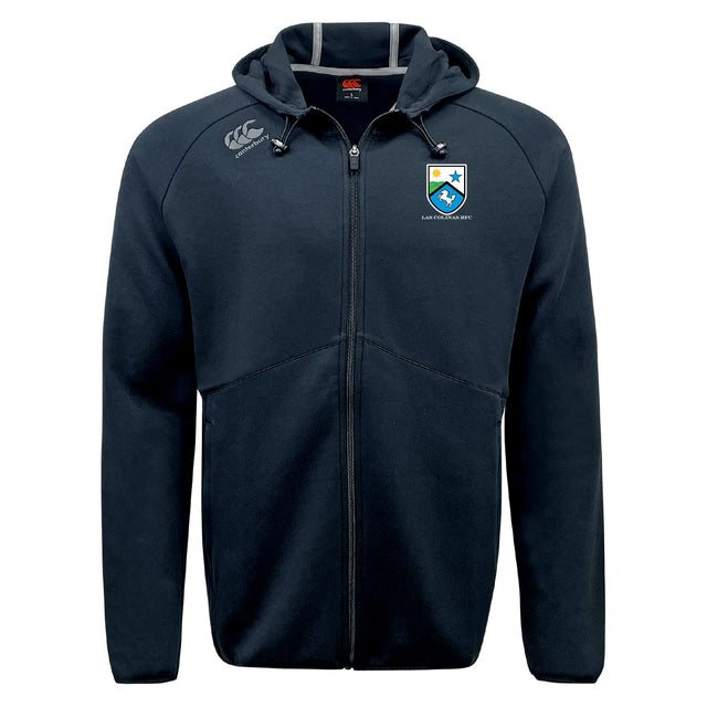 The Las Colinas Rugby Tempo Vapodri Full-Zip Hoodie by EMB Canterbury features a badge logo on the left chest, brand logo on the right shoulder, and moisture-wicking fabric to keep you comfortable and stylish during any activity.