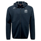 The Fortivus Academy Tempo Vapodri Full-Zip Hoodie by EMB Canterbury is a black hoodie with the academy logo on the left chest, CCC logo on the right shoulder, and VapoDri moisture-wicking technology.