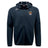 The Atlanta Old White Rugby Champs Tempo Vapodri Full-Zip Hoodie by EMB Canterbury is a navy blue zip-up hoodie with a hood, drawstrings, two front pockets, and embroidered logos. Made from moisture-wicking fabric for all-day comfort.