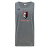 The Lincoln Wolves Tempo Vapodri Singlet by WRS Canterbury is a grey sleeveless top with a wolf logo and "Lincoln Wolves Rugby" on the front, made from recycled polyester for comfort and performance.