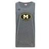 The Monarch Rugby Club Tempo Vapodri Singlet by WRS Canterbury is a gray sleeveless jersey made from recycled polyester, featuring black and gold "Monarch Rugby" details and the Canterbury logo on the front.