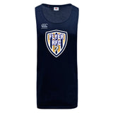 Navy blue sleeveless Franklin County High School Rugby Tempo Vapodri Singlet by WRS Canterbury, featuring a lion head crest and Canterbury logo. Made from recycled polyester in the CCC Tempo Singlet style.
