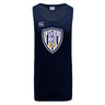 Navy blue sleeveless Franklin County High School Rugby Tempo Vapodri Singlet by WRS Canterbury, featuring a lion head crest and Canterbury logo. Made from recycled polyester in the CCC Tempo Singlet style.