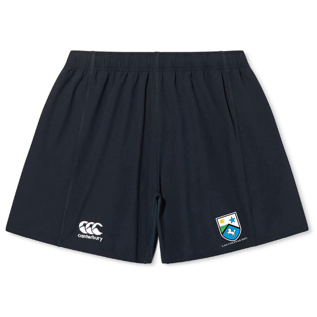 Las Colinas Rugby Yokohama Short by EMB Canterbury in navy blue, featuring an elastic waistband, Canterbury logo, and school crest on the front.