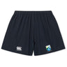 Las Colinas Rugby Yokohama Short by EMB Canterbury in navy blue, featuring an elastic waistband, Canterbury logo, and school crest on the front.