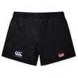 The Guilford College Women's Yokohama Short by EMB Canterbury features the iconic logo on the left leg and Quaker Rugby logo on the right, styled like the classic Yokohama short and shown against a white background.