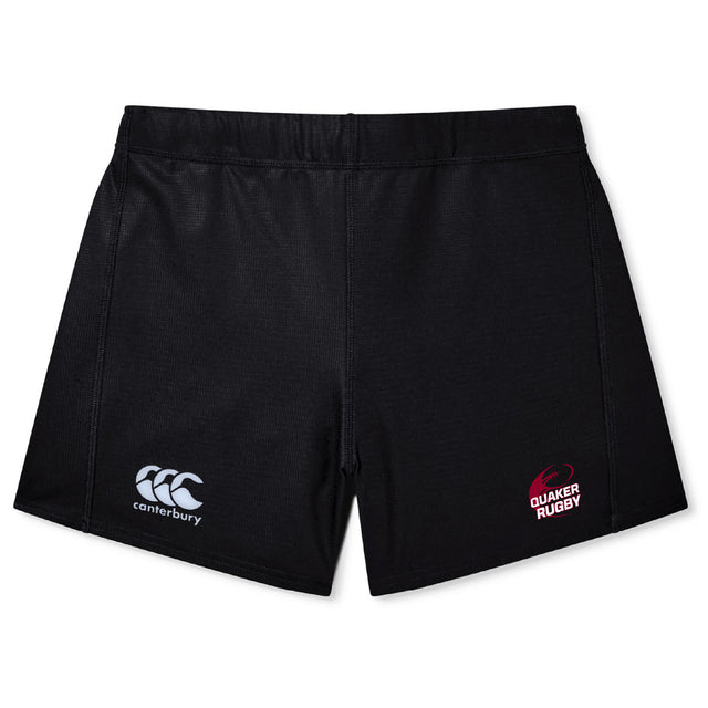 The Guilford College Women's Yokohama Short by EMB Canterbury features the iconic logo on the left leg and Quaker Rugby logo on the right, styled like the classic Yokohama short and shown against a white background.