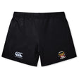 The Atlanta Old White Rugby Champs Women's Yokohama Short by EMB Canterbury features the iconic logo on the left leg and a National Champions tiger emblem on the right—ideal for women's rugby training and matches.
