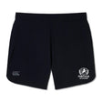 The EMB Canterbury Fortivus Academy Elite Woven Short is a black training short with zippered pockets, a small Canterbury logo on the left leg, and the Fortivus Academy crest on the right.