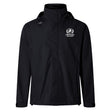 The Fortivus Academy Elite Storm Jacket by EMB Canterbury is a breathable black jacket featuring the Fortivus Academy logo in white on the left chest and a small white Canterbury logo on the right shoulder.
