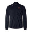 The Lincoln Wolves Elite Windstopper Jacket by EMB Canterbury is black with ribbed cuffs, two zippered pockets, and a wolf logo plus "WOLVES" text on the left chest.