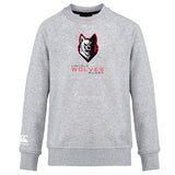 The Lincoln Wolves Club Crew Sweatshirt by Canterbury features a wolf and "Lincoln Wolves Rugby" on the chest, an embroidered CCC logo on the left sleeve, and offers ultra-soft comfort. Brand: WRS Canterbury.