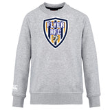 The Franklin County High School Rugby Club Crew Sweatshirt by WRS Canterbury features a large eagle crest with "FLYER RFC" on the chest, an embroidered CCC logo on the sleeve, and is made from ultra-soft fabric for maximum comfort.