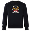 The Atlanta Old White Rugby Champs Club Crew Sweatshirt by WRS Canterbury features a "National Champions 2025 OWRFC 1874" eagle and rugby ball logo on ultra soft black fabric, offering both comfort and style.