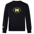 The Monarch Rugby Club Crew Sweatshirt by WRS Canterbury is a black ultra-soft top with a bold gold "M," large "Monarch Rugby" logo on the chest, and a white Canterbury logo on the left sleeve—ideal for fans of classic club crew style.