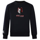 The Lincoln Wolves Club Crew Sweatshirt by WRS Canterbury features an ultra-soft feel, a stylized wolf logo and "Lincoln Wolves Rugby" on the chest, plus an embroidered CCC logo on the left sleeve.