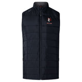 The Lincoln Wolves Elite Microlite Gilet by EMB Canterbury is a black padded vest with a front zipper, insulated baffles for warmth, and an embroidered red, white, and grey "WOLVES" wolf logo on the left chest.